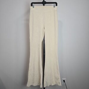 NWT Aerie Cream Ribbed Flare Pants Elastic Waist Lounge Neutral M Long Tall